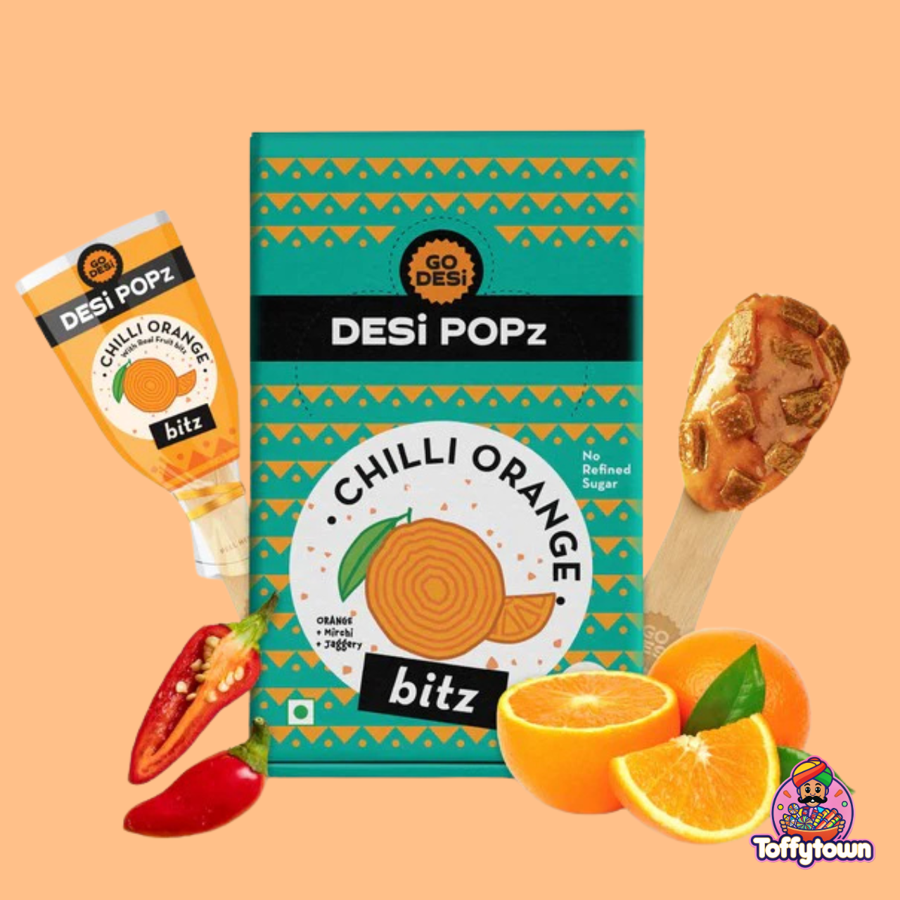Chilli Orange + Spicy Lolipop | Pack of 5 | GoDesi Popz | Toffytown